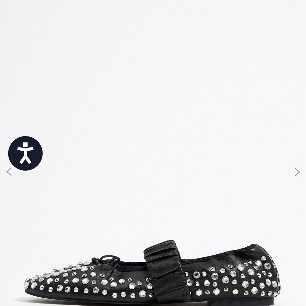 NWT BIMBA y Lola STUDDED BLACK LEATHER BALLERINA Ballet Flats size 39 - Picture 2 of 12